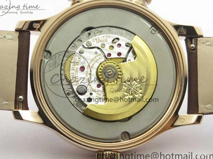 MIROTIME 0427 ZipUp Calatrava 5524R Pilot Travel Time RG GRF Brown Dial on Brown Leather Strap A324 V 7110